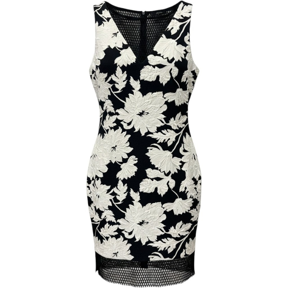 Cache Floral Jacquard Mesh Sheath Dress 4 Black White